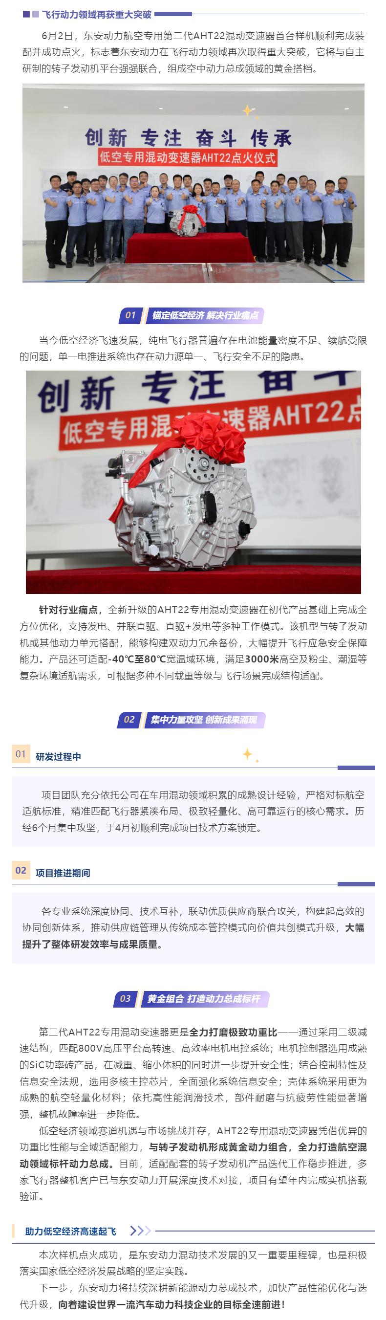 黄金搭档就位！bw必威西汉姆联官方网站AHT22航空专用混动变速器首台样机点火成功